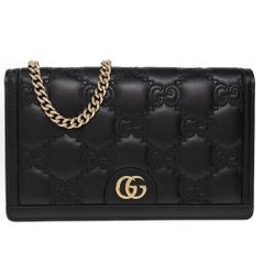 GUCCI buckle open and close metal chain shoulder strap quilted leather small square bag shoulder bag cross-body bag mini women's black(55)66
