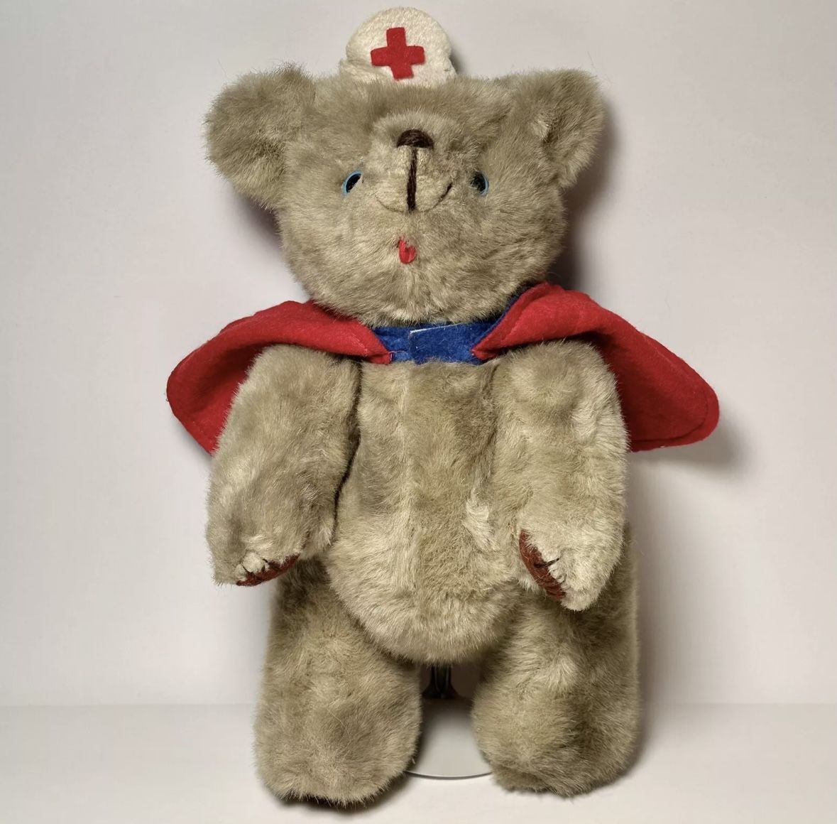 VINTAGE 1985 Kent Collectibles Jean Steele Nurse Red Cross Teddy Bear W/ Stand