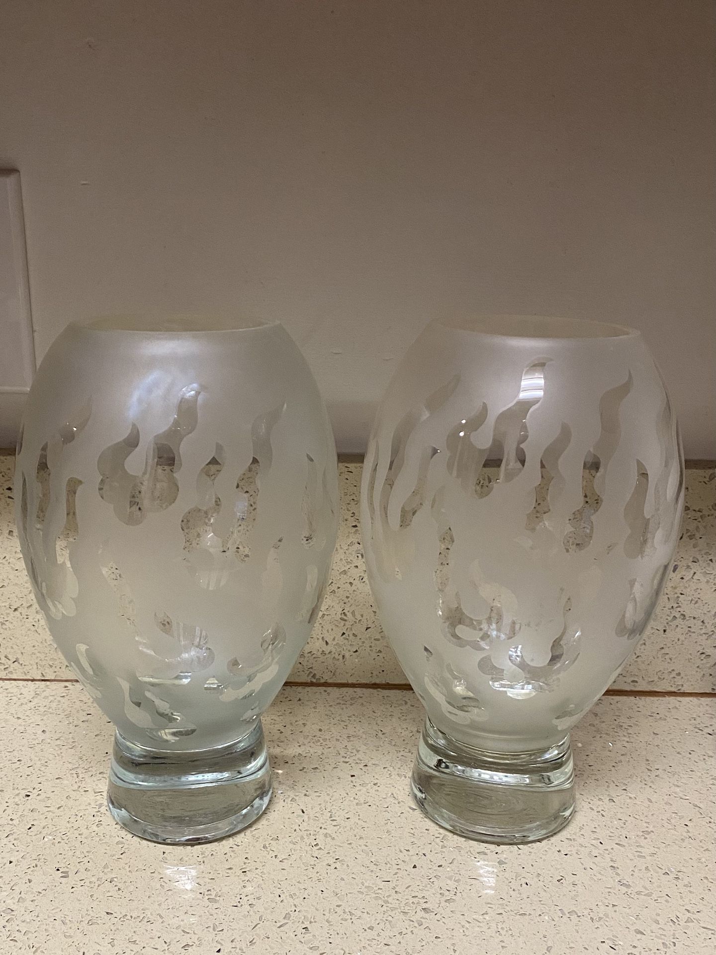 Vintage Hand Blown Art Glass Sand Etched Vase 10 inches Height.