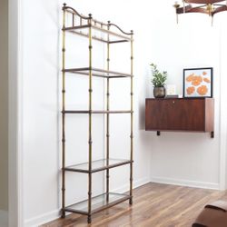 Vintage Hollywood Regency Faux Bamboo Étagère with Glass Shelves
