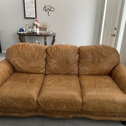 Washed Grain Leather Couch