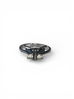 Black and White Butterfly Silver Ring 