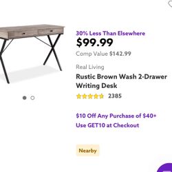 Used Rustic Brown Wash 2-Drawer Writing Desk