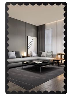 24x36 Black Wavy Rectangle Wall Mounted Mirror