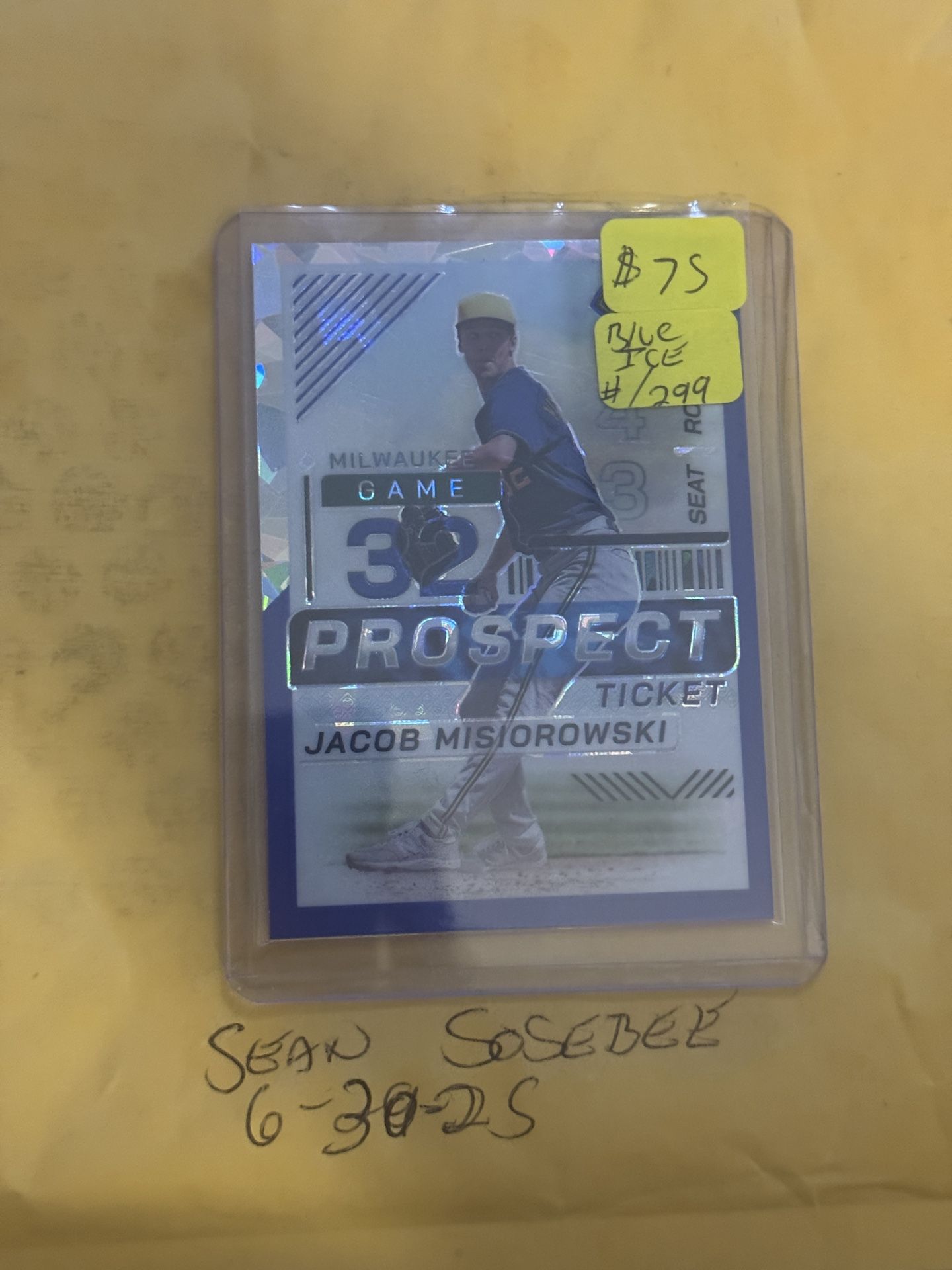 JACOB MISIOROWSKI 2024 PANINI PROSPECT EDITION TICKET Blue Ice #/299 Brewers