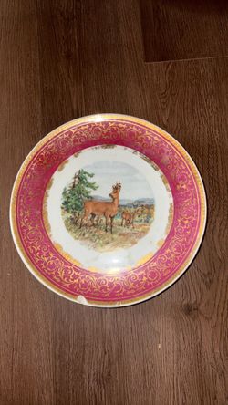 Vintage Porcelain Decorative Plate with Deer Scene
