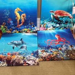 Sea Life Wall Canvas Prints For Kids Bedroom 