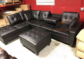 Brand new leather sectional sofa couch with storage ottoman