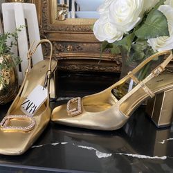 Gold Heels By Zara 