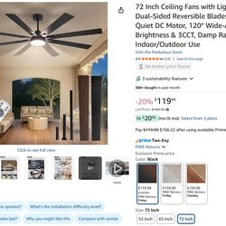72 Inch Ceiling Fans with Lights and Remote
