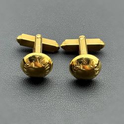 Louis Vuitton Logo Gold Plated Button Cufflinks with Green Taiga Leather Case.
