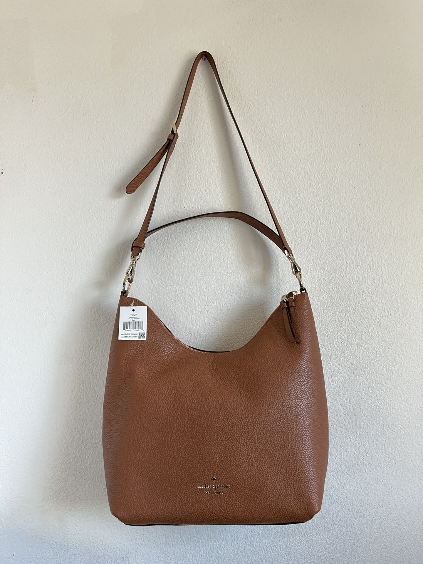 Kate Spade Zippy Pebbled Leather Shoulder Tote Hobo Purse Brown NWT