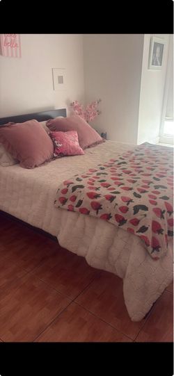 Full Bed Frame with Dark Headboard