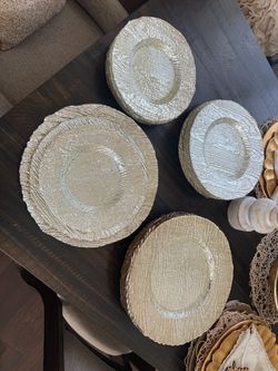 18 Glass Champagne Color Charger Plates Set