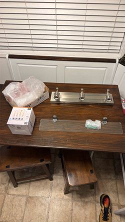 complete 3 bulb bathroom fixture with shelf