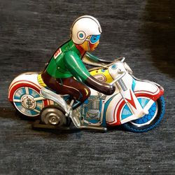 Vintage Schylling Windup Motorcycle Rider Tin Toy