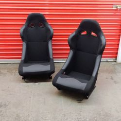 Pair of Universal Fixed Back Racing Seats with Bottom Mount Sliders, 21.5" W X 22" D X 36" H, Black,