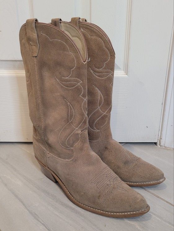 Acme Vintage Light tan Suede Leather Cowboy Boots