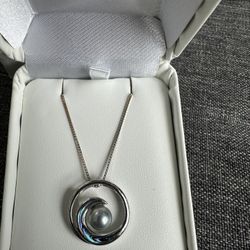 ❤️VALENTINE’S DAY SPECIAL Na Hoku Pearl Factory silver wave pendant with abalone and silver blue Akoya pearl and adjustable silver chain