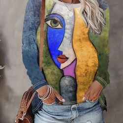 Long Sleeve Crew Neck 3D Pattern Design Printing T-Shirt Picasso Styled Art