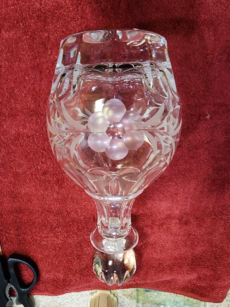Vintage Crystal Goblet with Floral Frosted Accents and Etched Design
