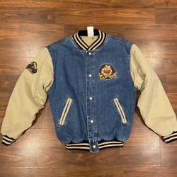 Vtg Disney Store Winnie The Pooh Loyal True 90s Denim Bomber SmallVarsity Jacket