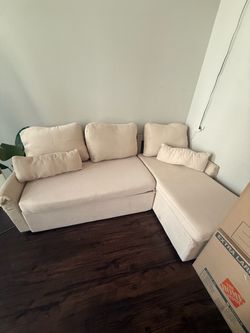Cream Fabric L-Shaped Sectional Sofa 85”