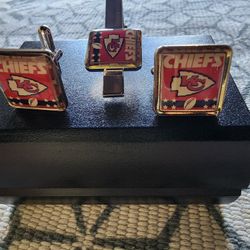 Kansas City Chiefs Cufflinks, Tie Clip,  Complete Set