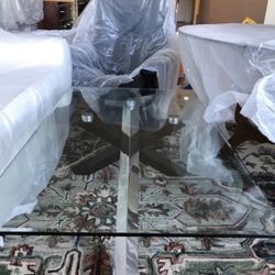 Glass Table And Two Glass End Tables