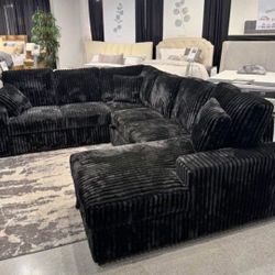 Sectional Sofa New Corduroy Black Couch 🛋 