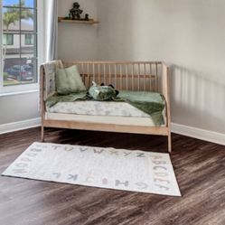 Light Wood Crib To Toddler Bed. With Matress