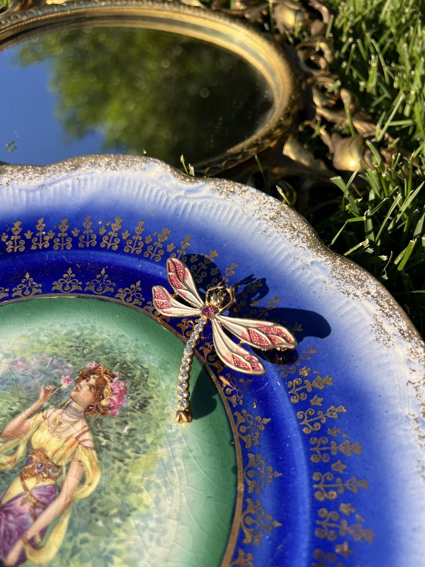 Vintage Pink Enamel Dragonfly Brooch – Crystal Rhinestones