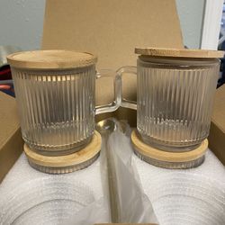 4 Pack Glass Coffee Mugs With Handle And Spoon 