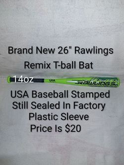 Brand New Still Sealed In Factory Plastic 26" Rawlings Remix USA Baseball Stamped T-ball Bat (Price Is $20)