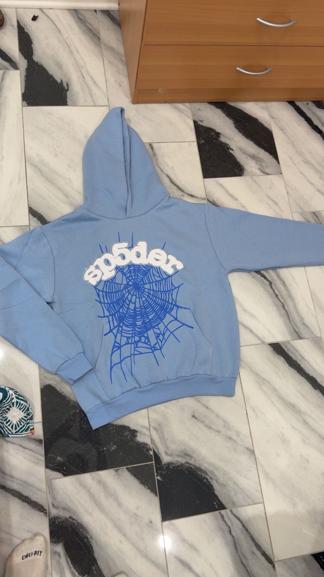 light Blue Sp5der Hoodie Size Medium