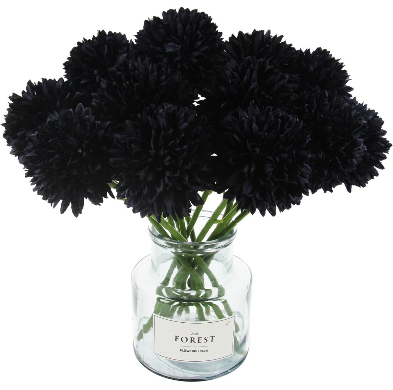Tinsow 6 Pcs Faux Ball Chrysanthemum Bouquet Black Flowers for Home Halloween Party Fall Harvest Festival Decoration