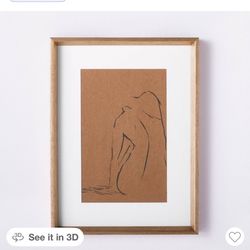12" × 16" Woman Figural Sketch Framed Wall Art Tan - Threshold™ designed with Studio McGee: Female Figure Lithograph, Polystyrene Frame
