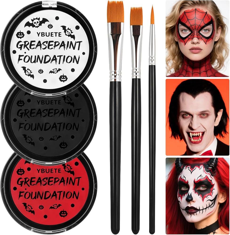  Red Black White Oil Based Face Paint Kit with Painting Brushes