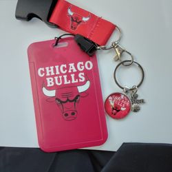 Chicago Bulls ID Badge Lanyard Necklace And Keychain Set