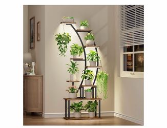 BACEKOLL Plant Stand Indoor with Grow Lights, 63" Tall Indoor Plant Shelf, 9 Tiered Corner Plant Holder, Large Flower Display Shelf for Living Room, B