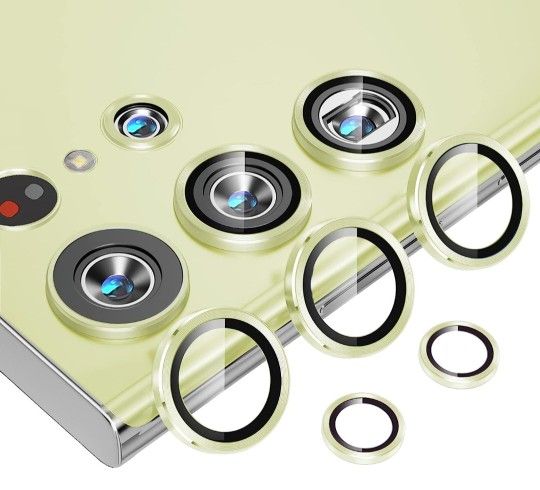Alloy Individual Lens Protectors with Alignment Frame for Samsung Galaxy S23 Ultra , Scratch Resistant HD Clear Lime Green Case Friendly