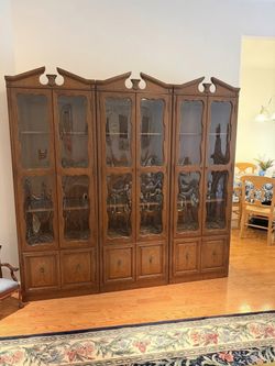 Vintage Antique Louis XV French Provincial Breakfront China Cabinet- 3 Pieces