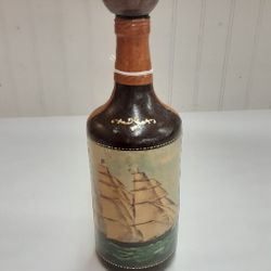 Vintage Leather Nautical Theme Wrapped Decanter- Located In Shelton 