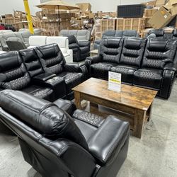 Premium Brown and Black Recliner 3Pcs Sofa Set (3/11) Juego de sofás reclinable premium marrón y negro de 3 piezas