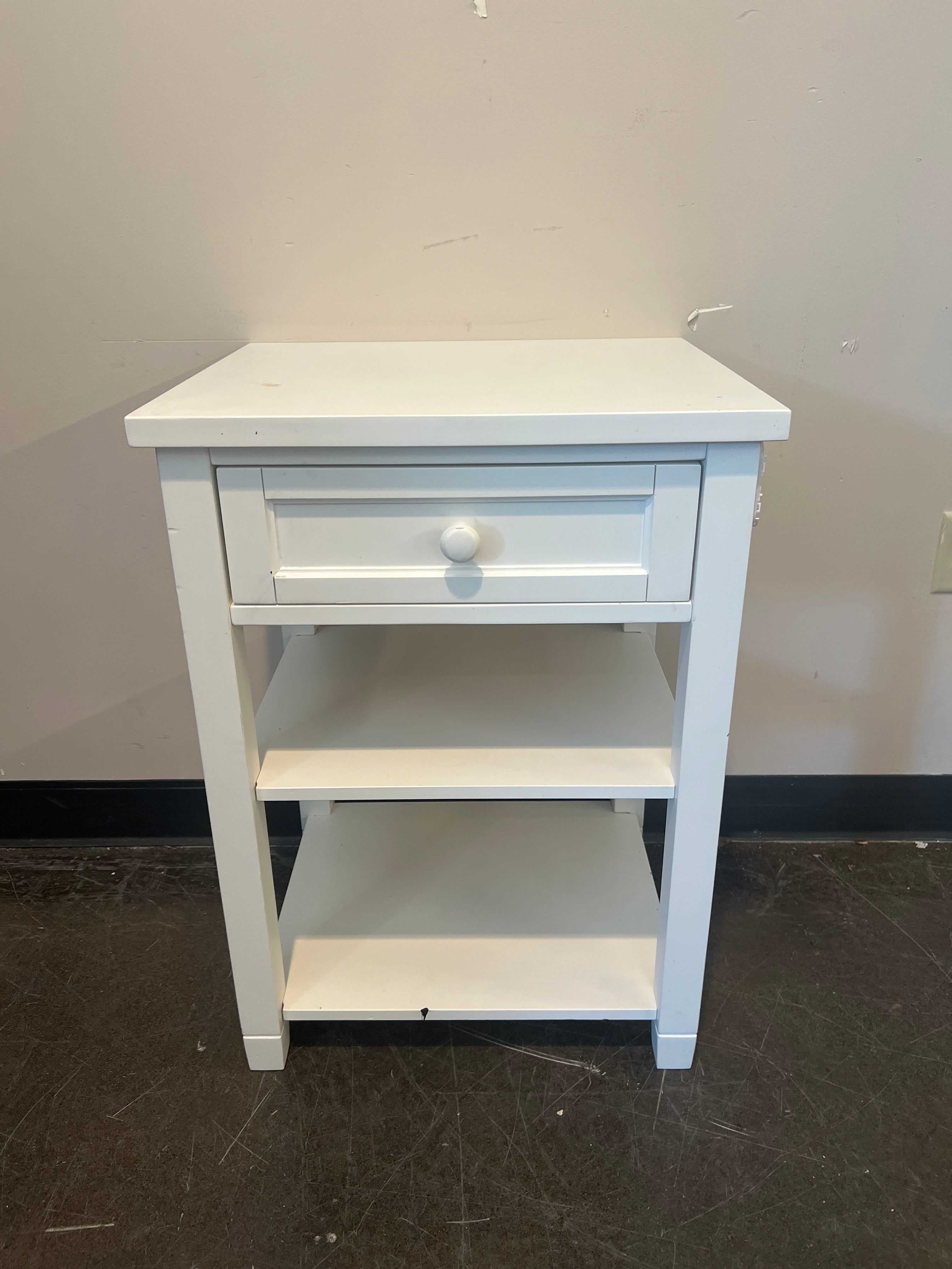 Williams-Sonoma White Side Table with Drawer and Shelves