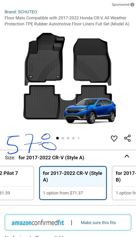 Honda Crv 2017-2022 Floor Mats