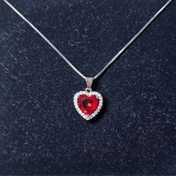 Ruby & White Sapphire Heart Necklace