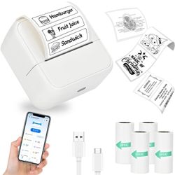 Sticker Printer, Portable Thermal Bluetooth Inkless Label Maker with 4 Roll Paper