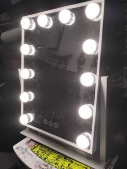 Vanity Makeup Mirror with Lights Metal Tabletop White 14.5" x 18.5"