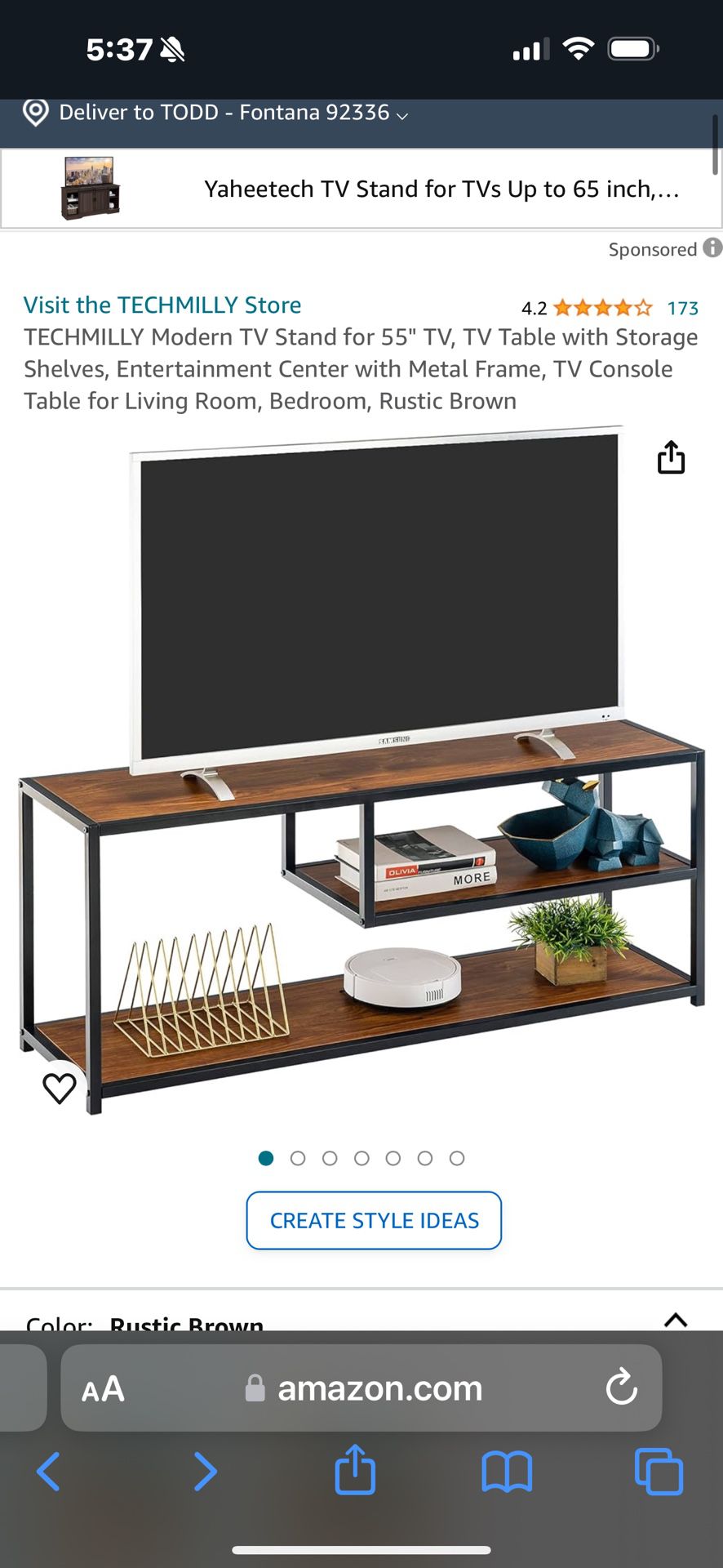 TECHMILLY Modern TV Stand for 55" TV, TV Table with Storage Shelves, Entertainment Center with Metal Frame, TV Console Table for Living Room, Bedroom,